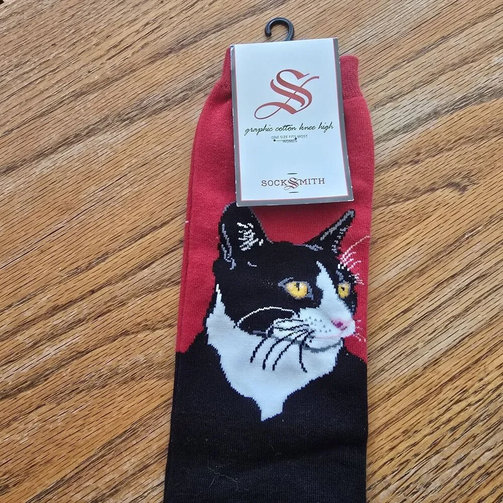 Socksmith Graphic Women's Crew Socks CAT Black Cat Animal Novelty Footwear